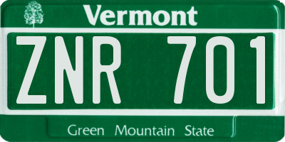 VT license plate ZNR701