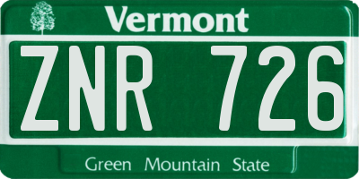 VT license plate ZNR726