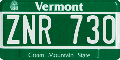 VT license plate ZNR730