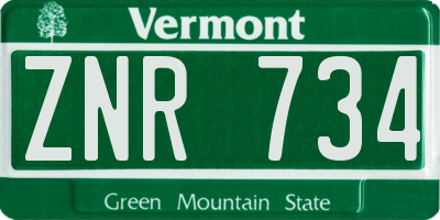 VT license plate ZNR734