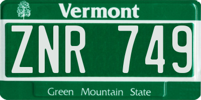 VT license plate ZNR749