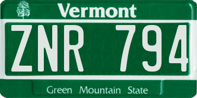 VT license plate ZNR794