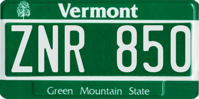 VT license plate ZNR850