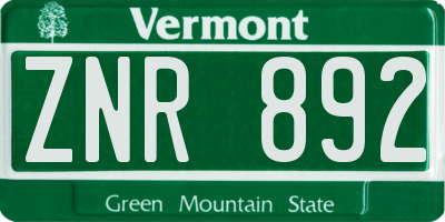VT license plate ZNR892