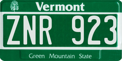 VT license plate ZNR923