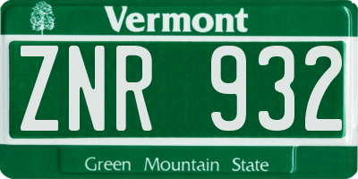 VT license plate ZNR932
