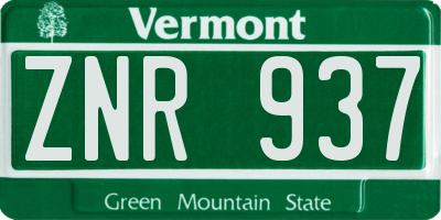 VT license plate ZNR937