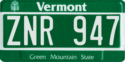 VT license plate ZNR947