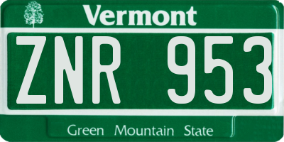 VT license plate ZNR953