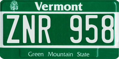 VT license plate ZNR958