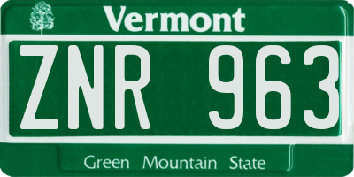 VT license plate ZNR963