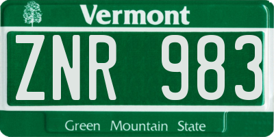 VT license plate ZNR983