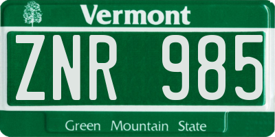 VT license plate ZNR985