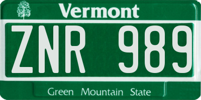 VT license plate ZNR989