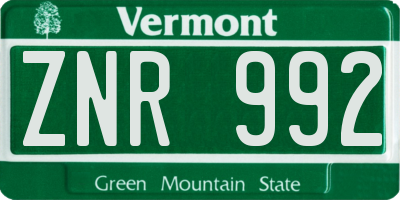 VT license plate ZNR992