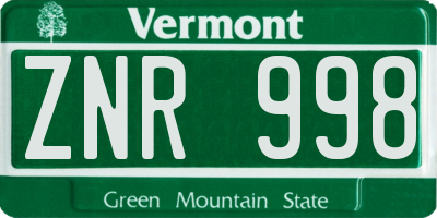 VT license plate ZNR998