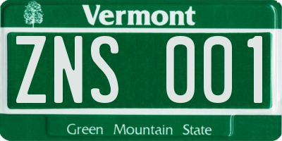 VT license plate ZNS001