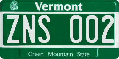 VT license plate ZNS002