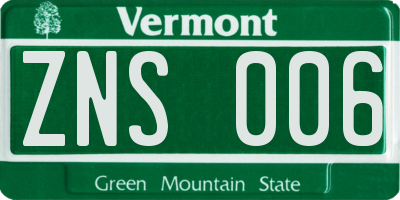 VT license plate ZNS006