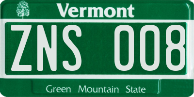 VT license plate ZNS008