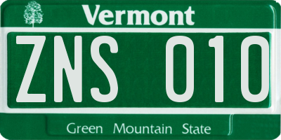 VT license plate ZNS010