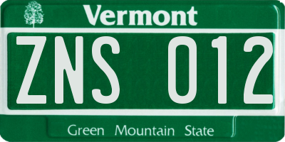 VT license plate ZNS012