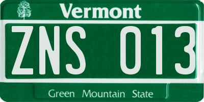 VT license plate ZNS013