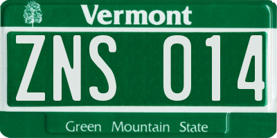 VT license plate ZNS014