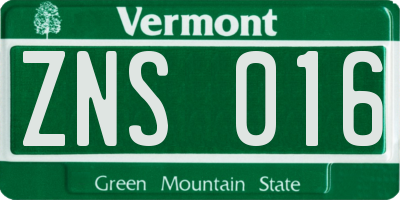 VT license plate ZNS016