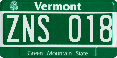 VT license plate ZNS018