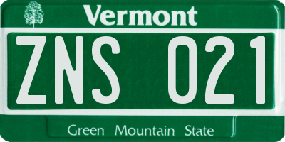 VT license plate ZNS021