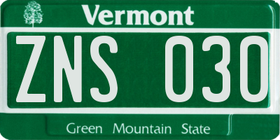VT license plate ZNS030