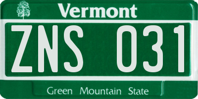 VT license plate ZNS031