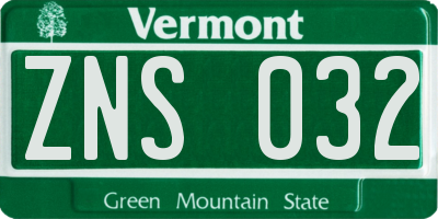 VT license plate ZNS032