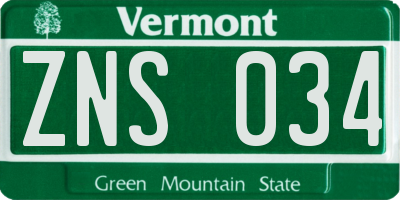VT license plate ZNS034