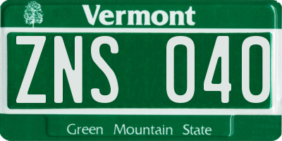 VT license plate ZNS040