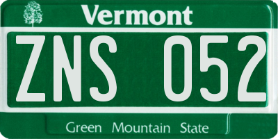 VT license plate ZNS052