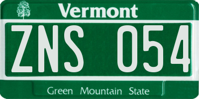 VT license plate ZNS054
