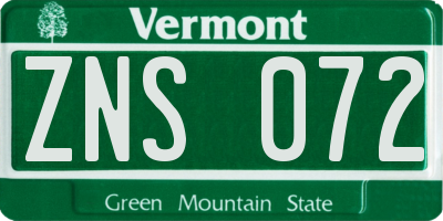 VT license plate ZNS072