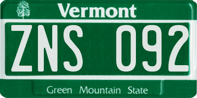 VT license plate ZNS092