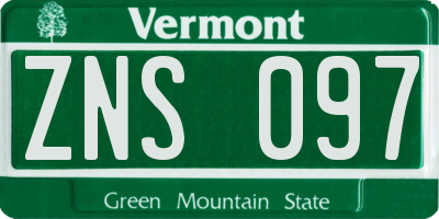 VT license plate ZNS097