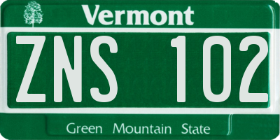 VT license plate ZNS102
