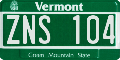 VT license plate ZNS104
