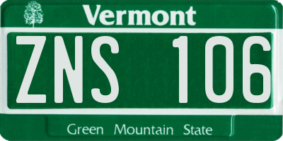 VT license plate ZNS106