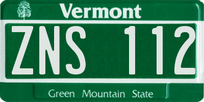 VT license plate ZNS112