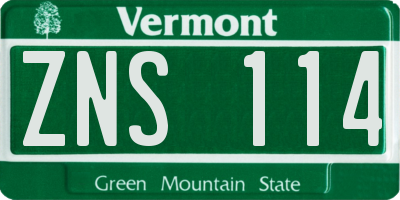 VT license plate ZNS114