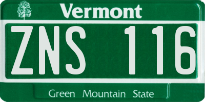 VT license plate ZNS116