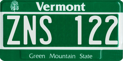 VT license plate ZNS122