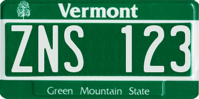 VT license plate ZNS123