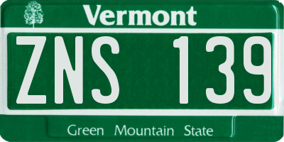 VT license plate ZNS139